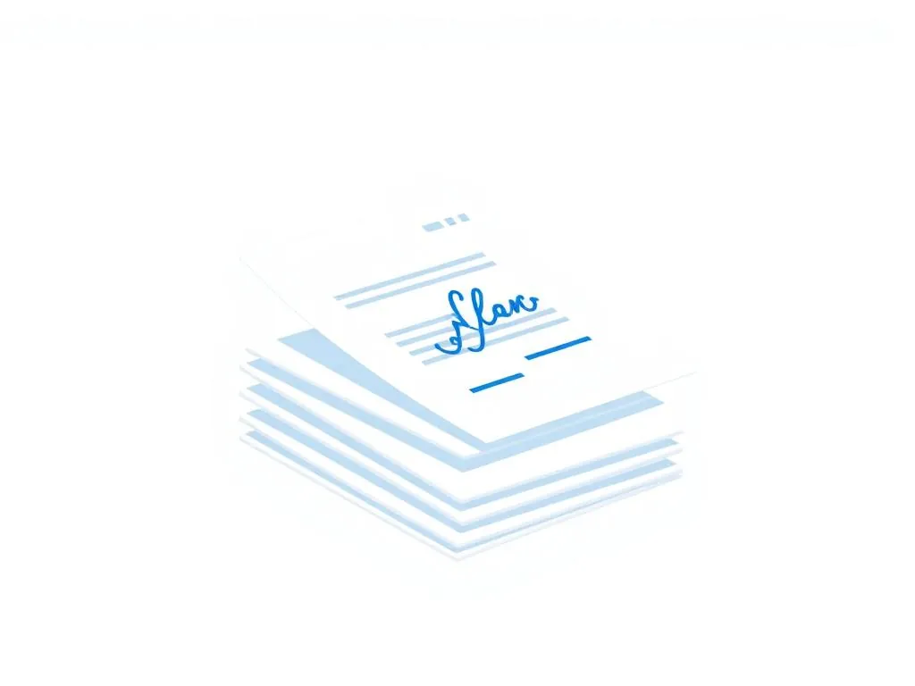 Illustration of a stack of legal documents with a signature